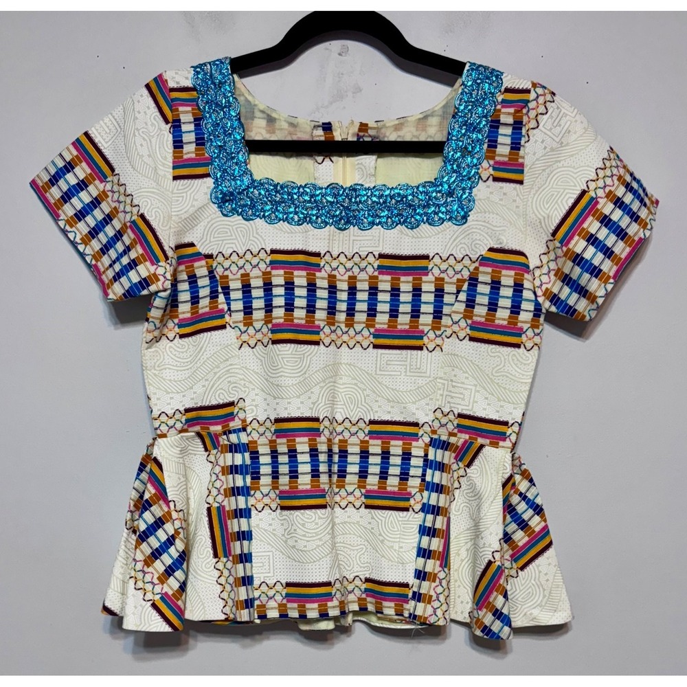 Ethnic Print Top Small‎ African Inspired Geometric Sequin Global Fusion Festival